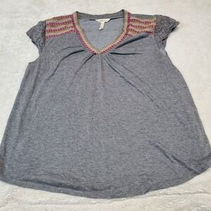 Matilda Jane Heart to Heart Casual Classic Lace Cap Sleeve Gray Top Blouse Large